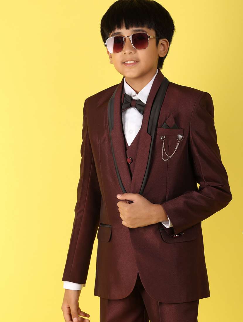 boys maroon solid suit set - 20951204 -  Standard Image - 5