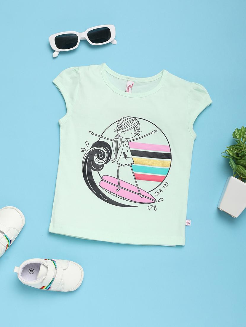 girls round neck cap sleeves tees - 20951240 -  Zoom Image - 0