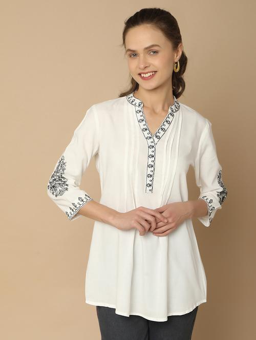 women embroidered mandarin neck tunic - 20951248 - Standard Image - 0