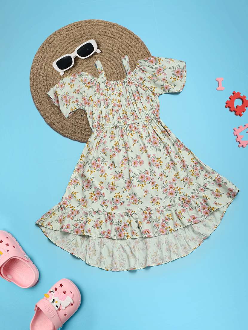 girls light green printed frock