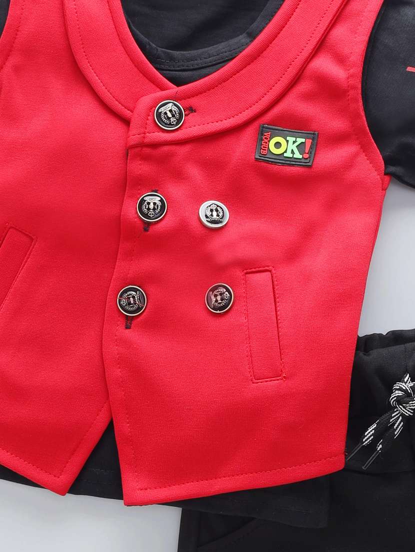 red printed detailed t-shirt jacket & shorts set - 20951622 - Standard Image - 3