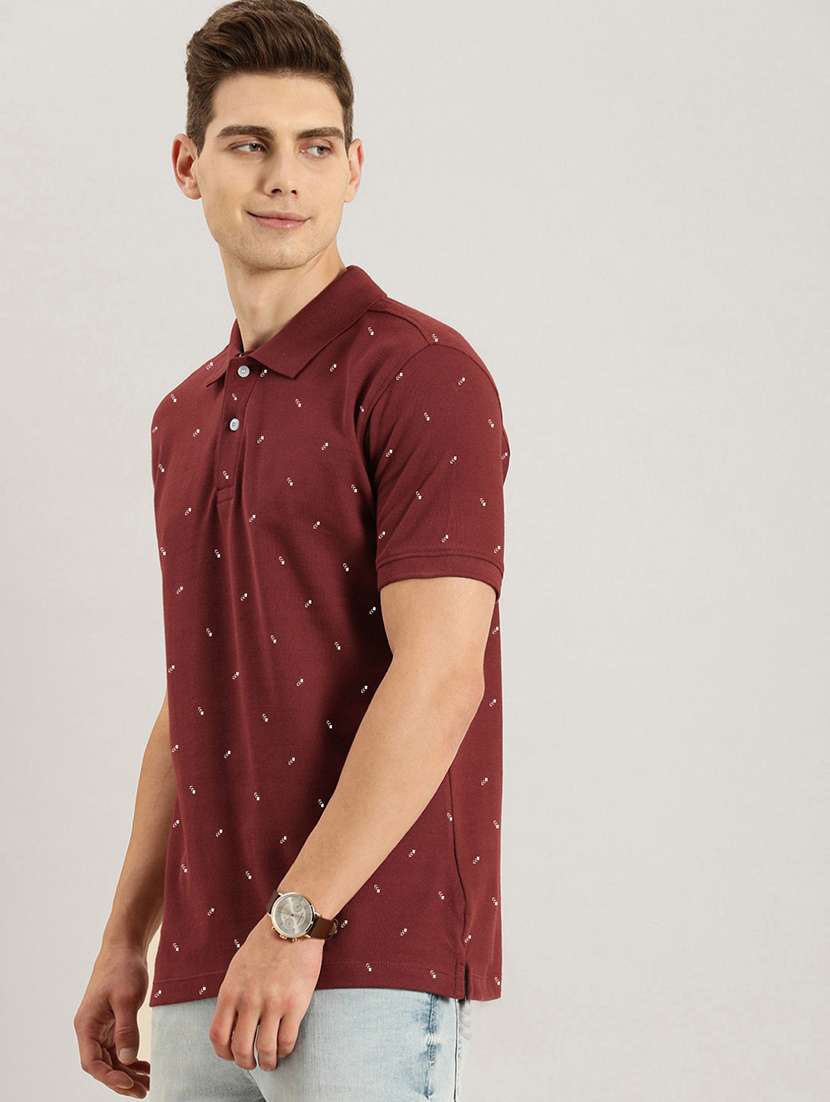 maroon cotton blend all over print tshirt