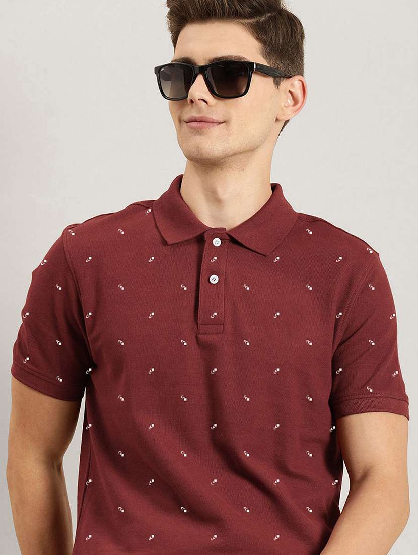 maroon cotton blend all over print tshirt - 20952029 -  Standard Image - 3