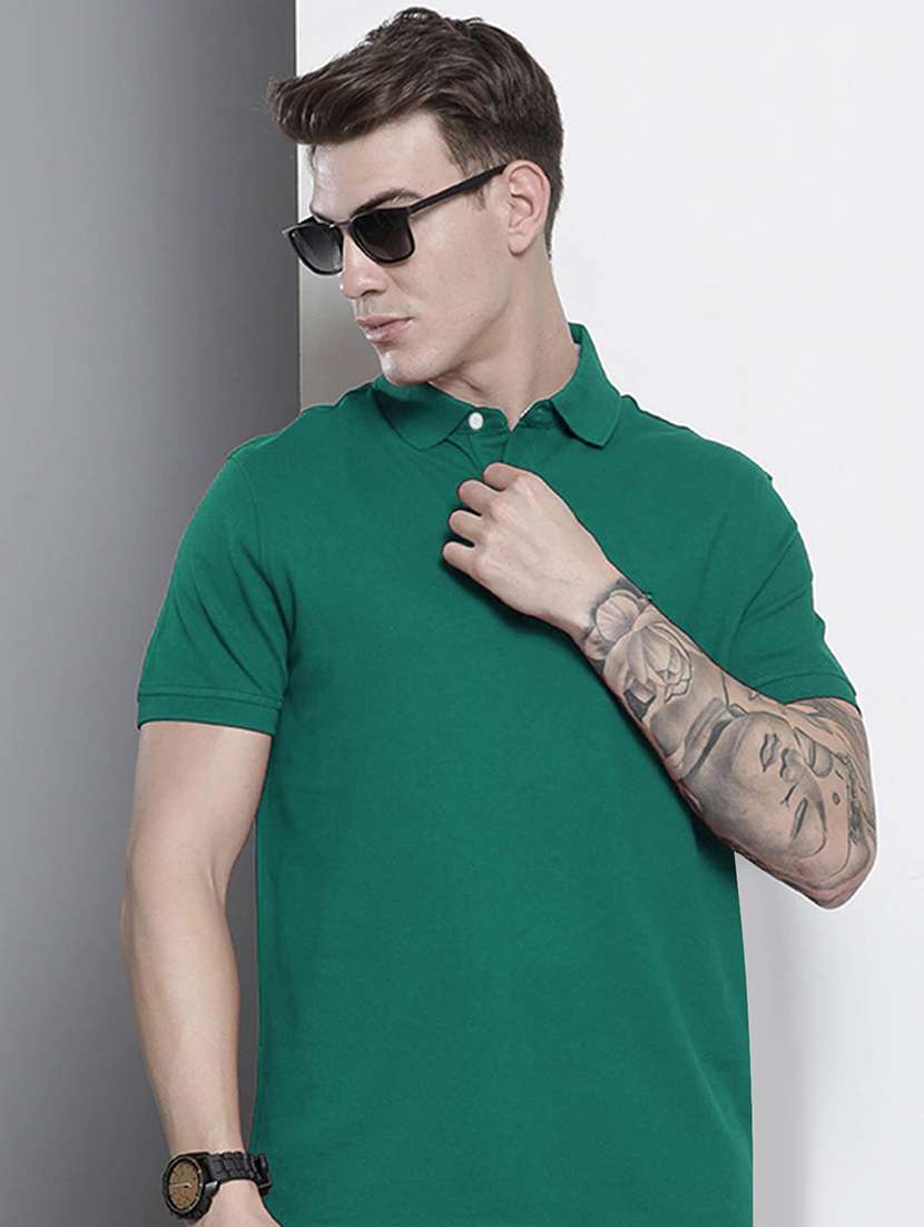 green cotton blend plain tshirt - 20952047 -  Standard Image - 3