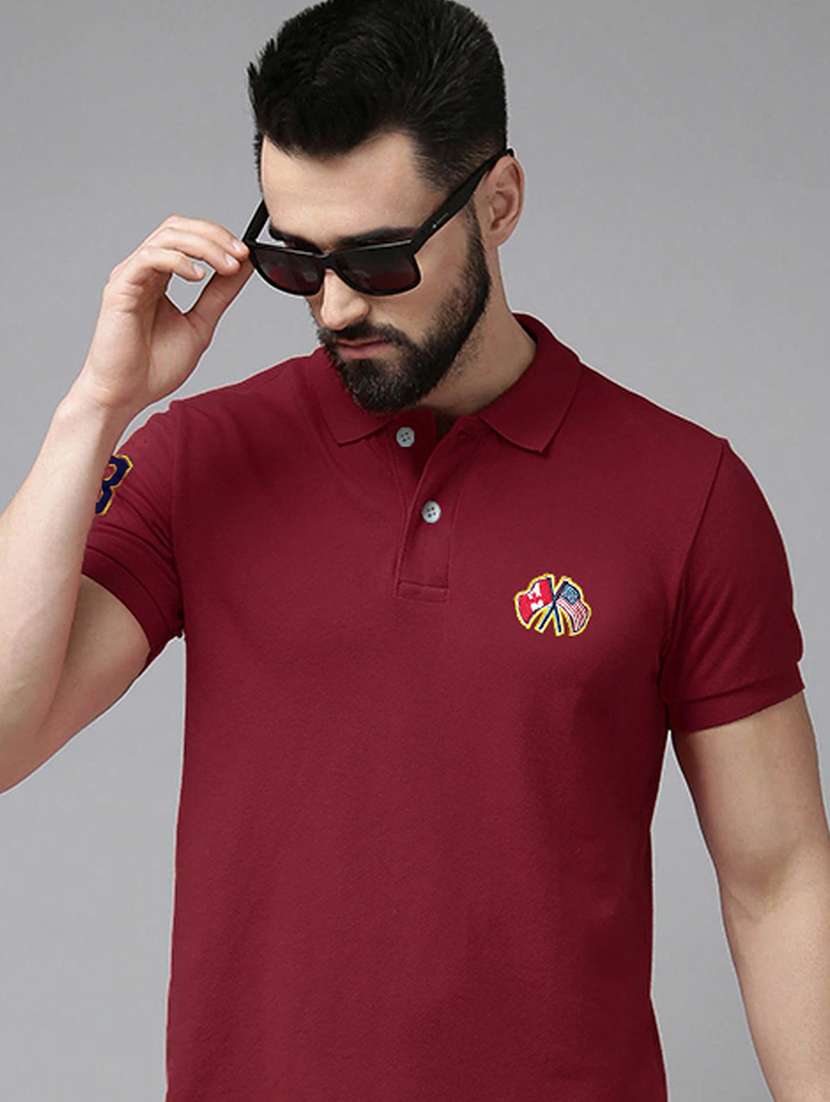 maroon cotton blend plain tshirt - 20952059 -  Standard Image - 3