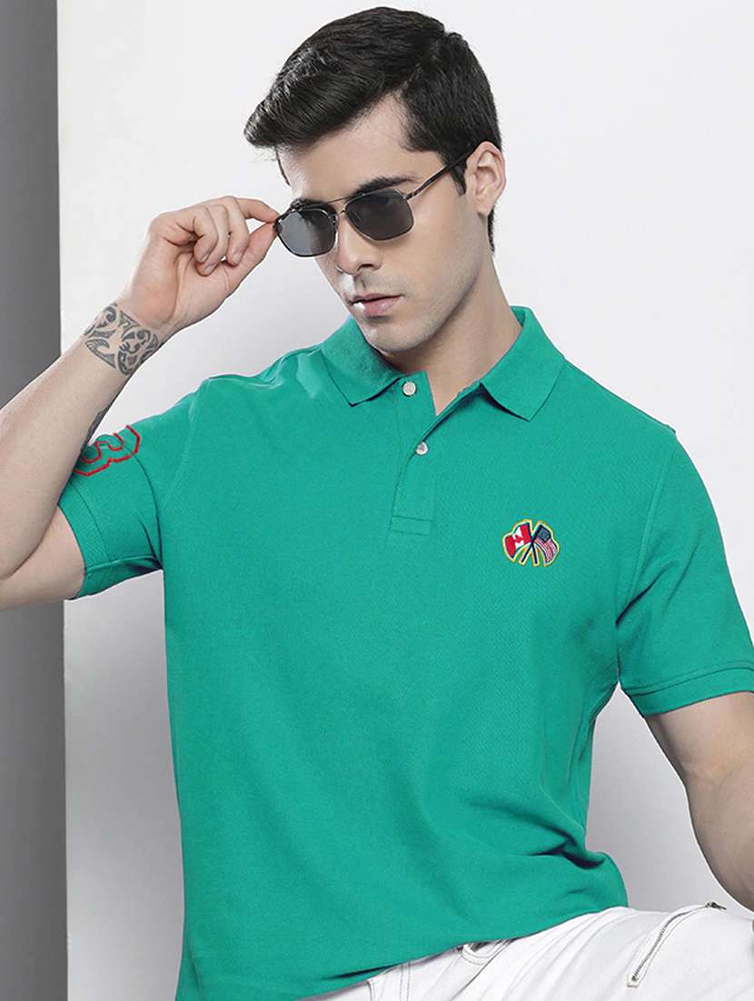 green cotton blend plain tshirt