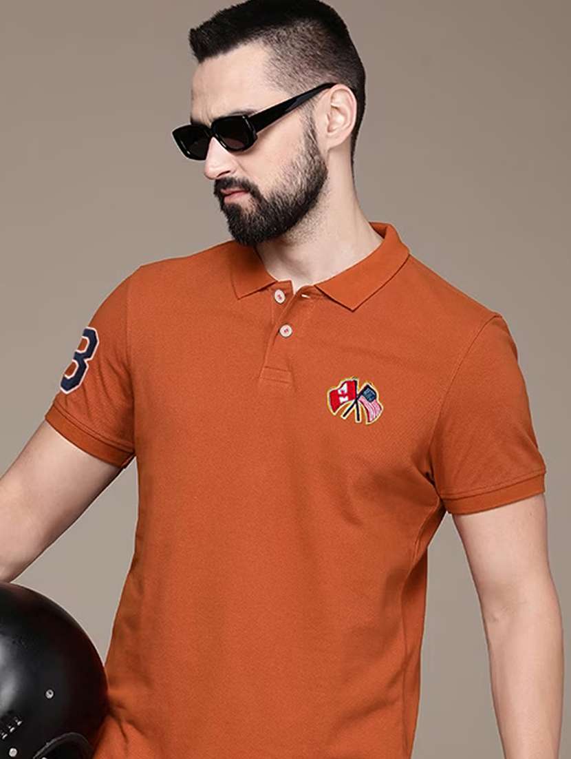rust cotton blend plain tshirt - 20952065 -  Standard Image - 3