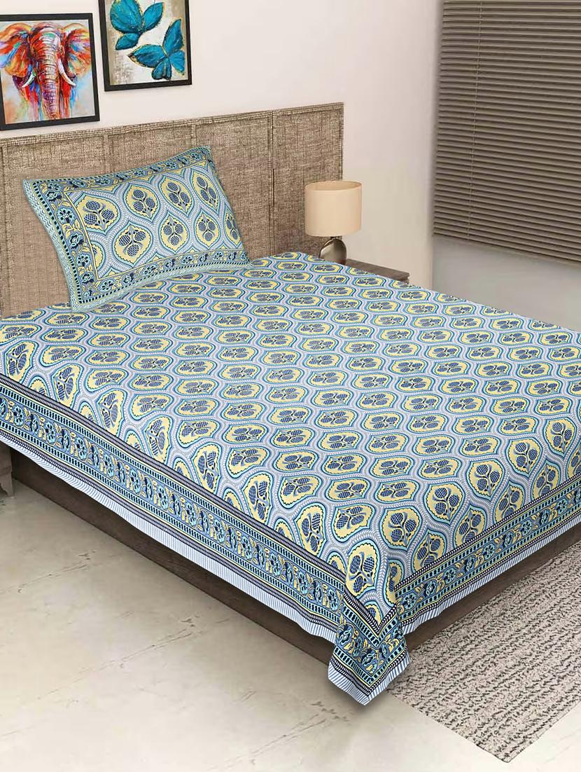 texstylers pure cotton printed single bedsheet with pillow cover - 20956519 -  Zoom Image - 0