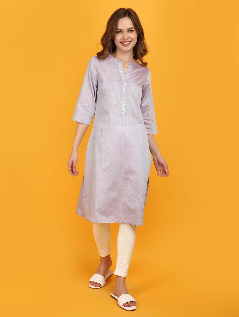 lavender cotton straight kurta - 20957400 -  Zoom Image - 0