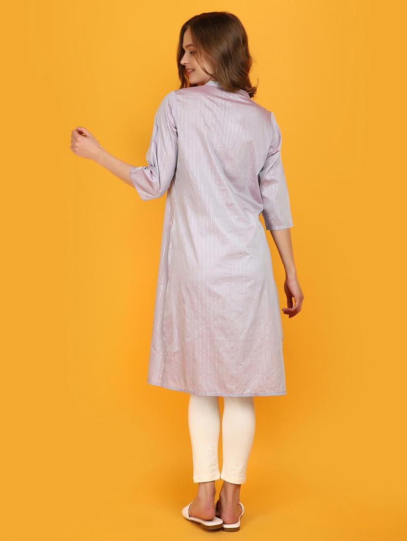 lavender cotton straight kurta - 20957400 - Standard Image - 3