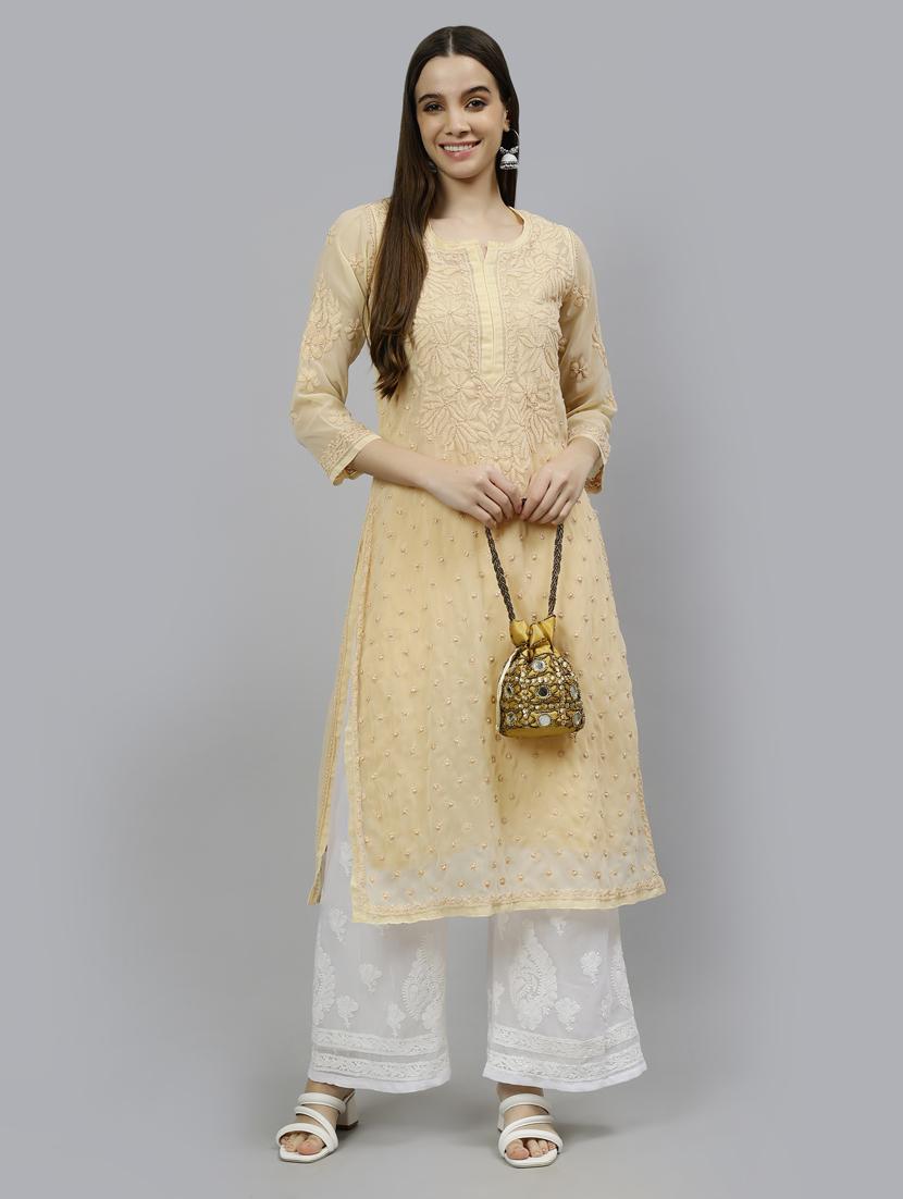 women three quarter sleeve straight kurta - 20957564 - Standard Image - 5