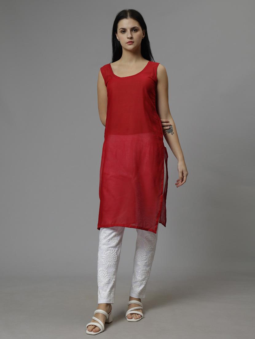 women three quarter sleeve straight kurta - 20957566 - Standard Image - 3