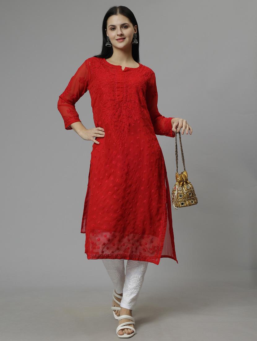women three quarter sleeve straight kurta - 20957566 - Standard Image - 5