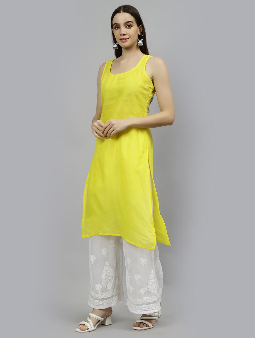 women three quarter sleeve straight kurta - 20957585 - Standard Image - 3