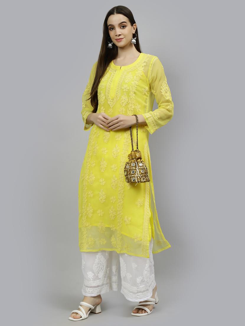 women three quarter sleeve straight kurta - 20957585 - Standard Image - 5
