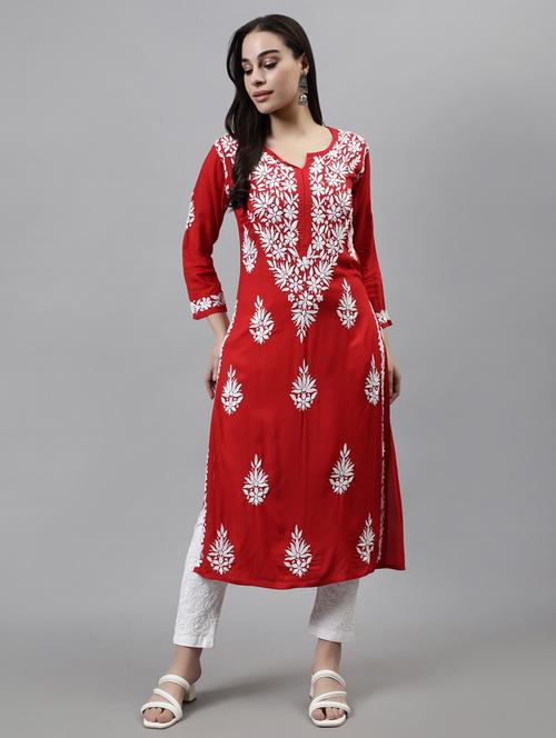 women three quarter sleeve straight kurta - 20957590 - Standard Image - 0