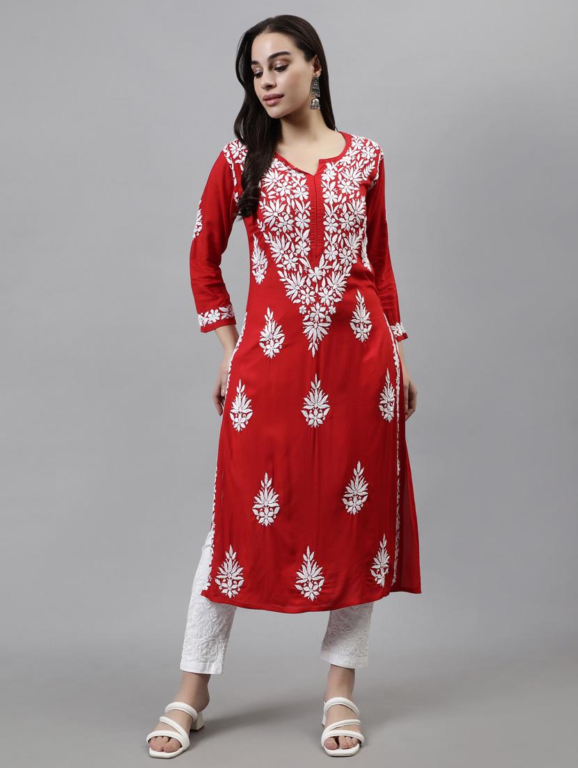 women three quarter sleeve straight kurta - 20957590 - Zoom Image - 0