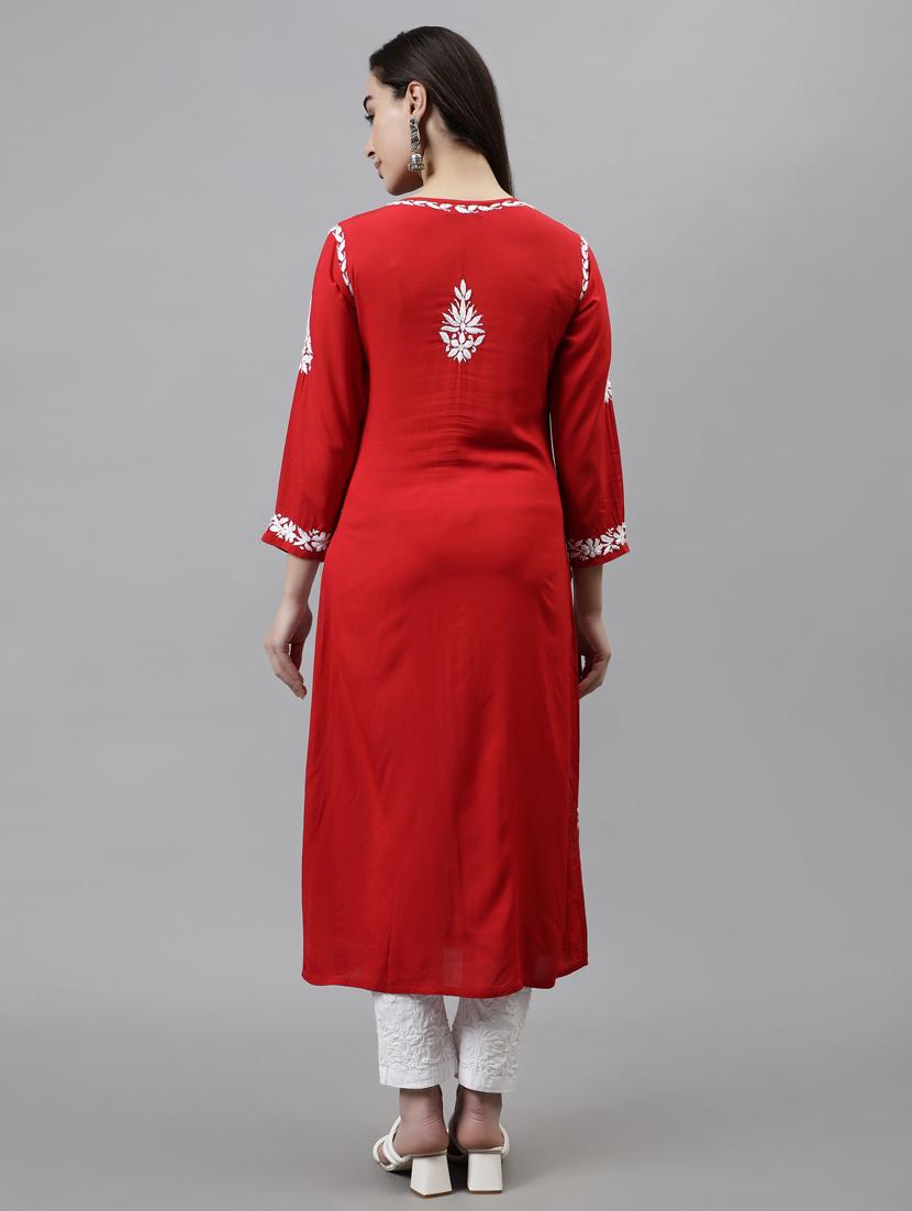 women three quarter sleeve straight kurta - 20957590 - Standard Image - 3
