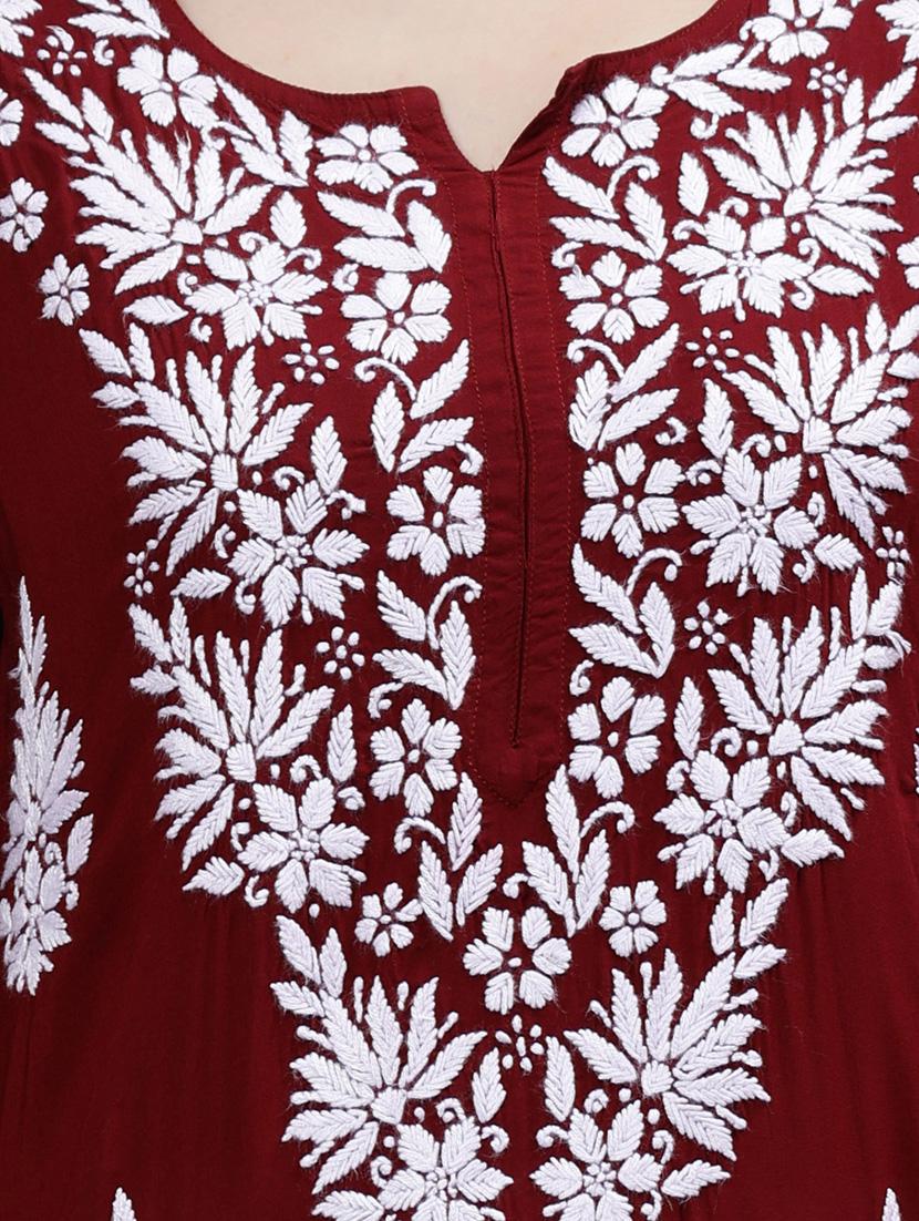 notch neck chikankari work straight kurta - 20957591 - Standard Image - 5