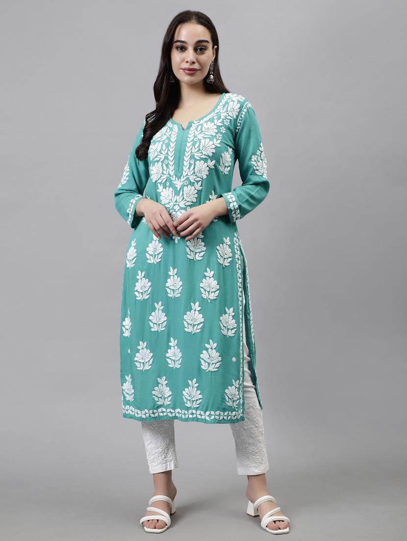 women three quarter sleeve straight kurta - 20957596 - Zoom Image - 0