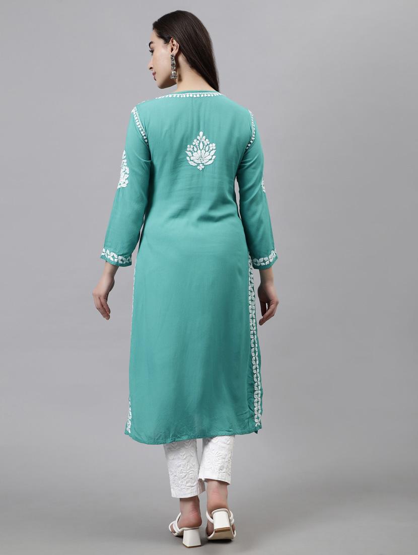 women three quarter sleeve straight kurta - 20957596 - Standard Image - 3