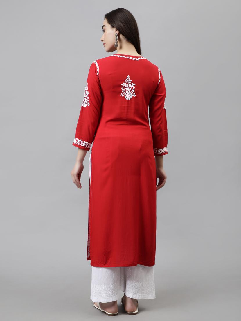 women three quarter sleeve straight kurta - 20957597 - Standard Image - 3
