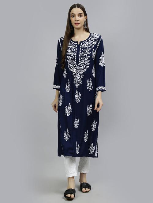women three quarter sleeve straight kurta - 20957599 - Standard Image - 0