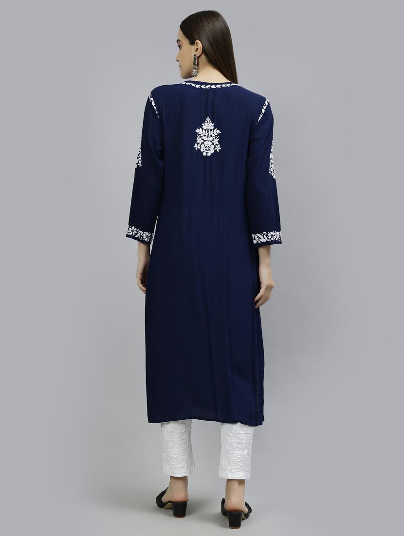 women three quarter sleeve straight kurta - 20957599 - Standard Image - 3