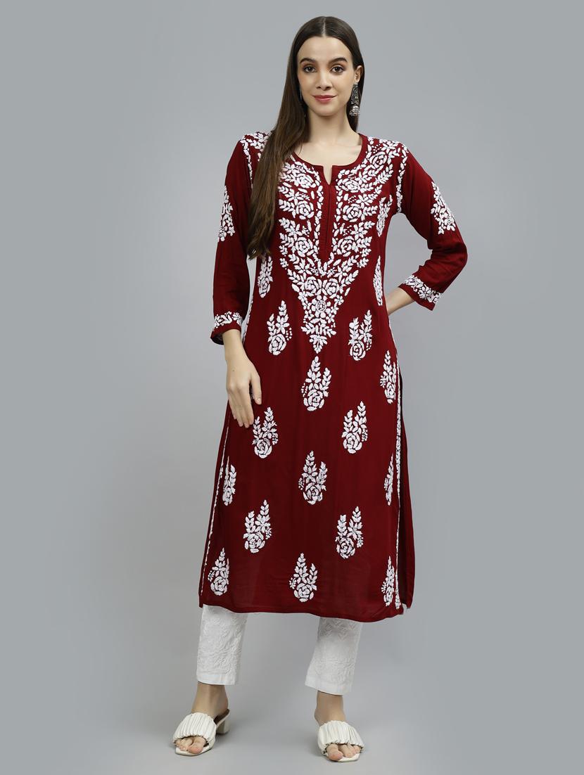 women three quarter sleeve straight kurta - 20957600 - Zoom Image - 0