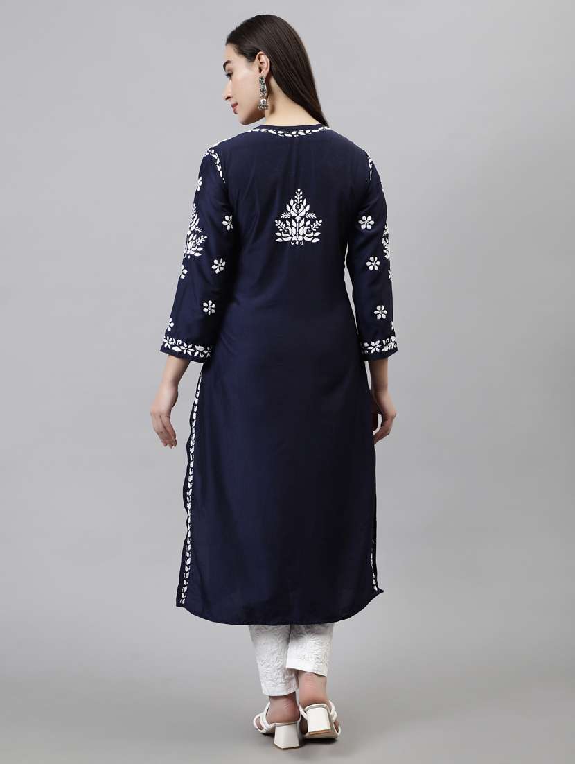 women three quarter sleeve straight kurta - 20957605 -  Standard Image - 3