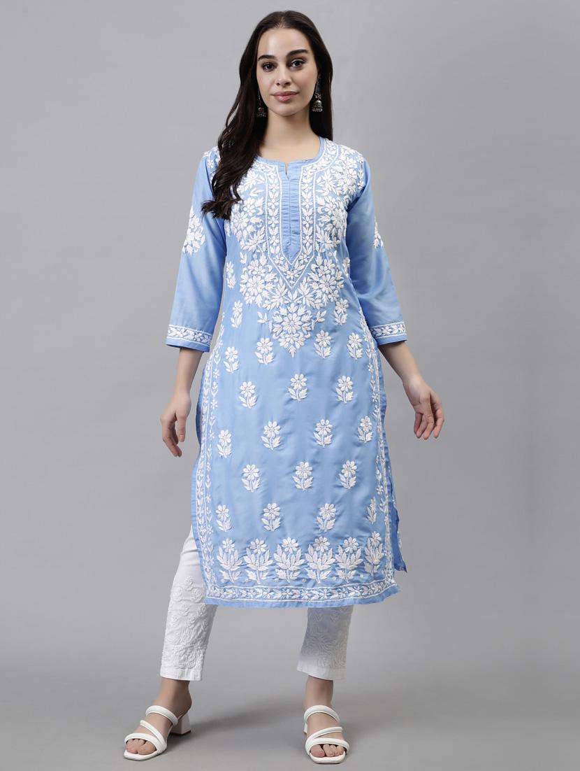 women three quarter sleeve straight kurta