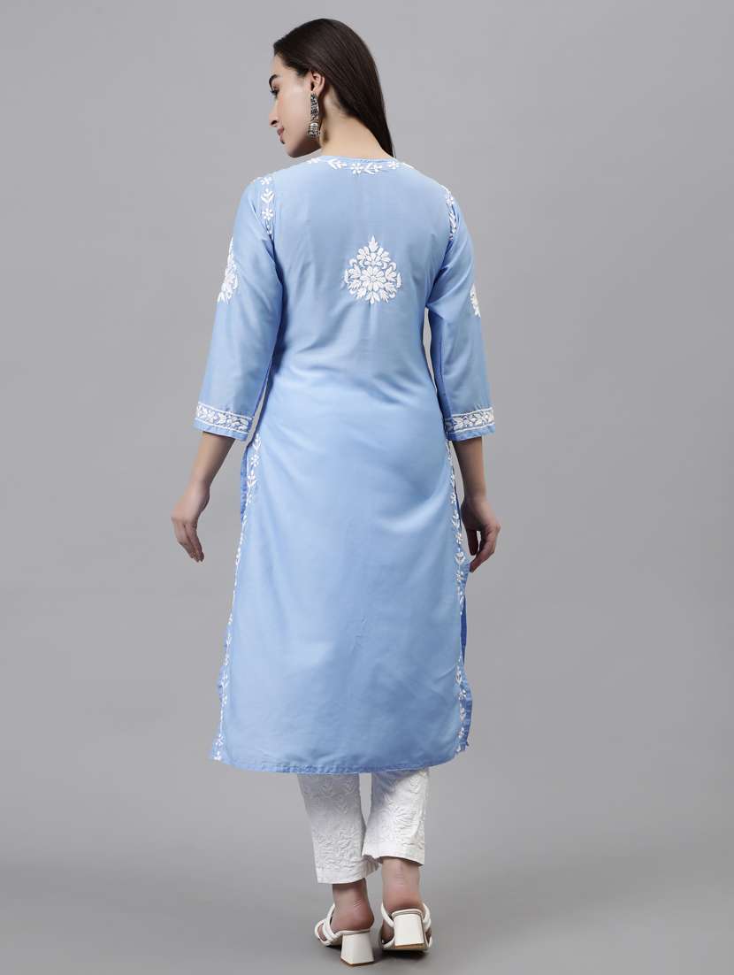 women three quarter sleeve straight kurta - 20957606 - Standard Image - 3