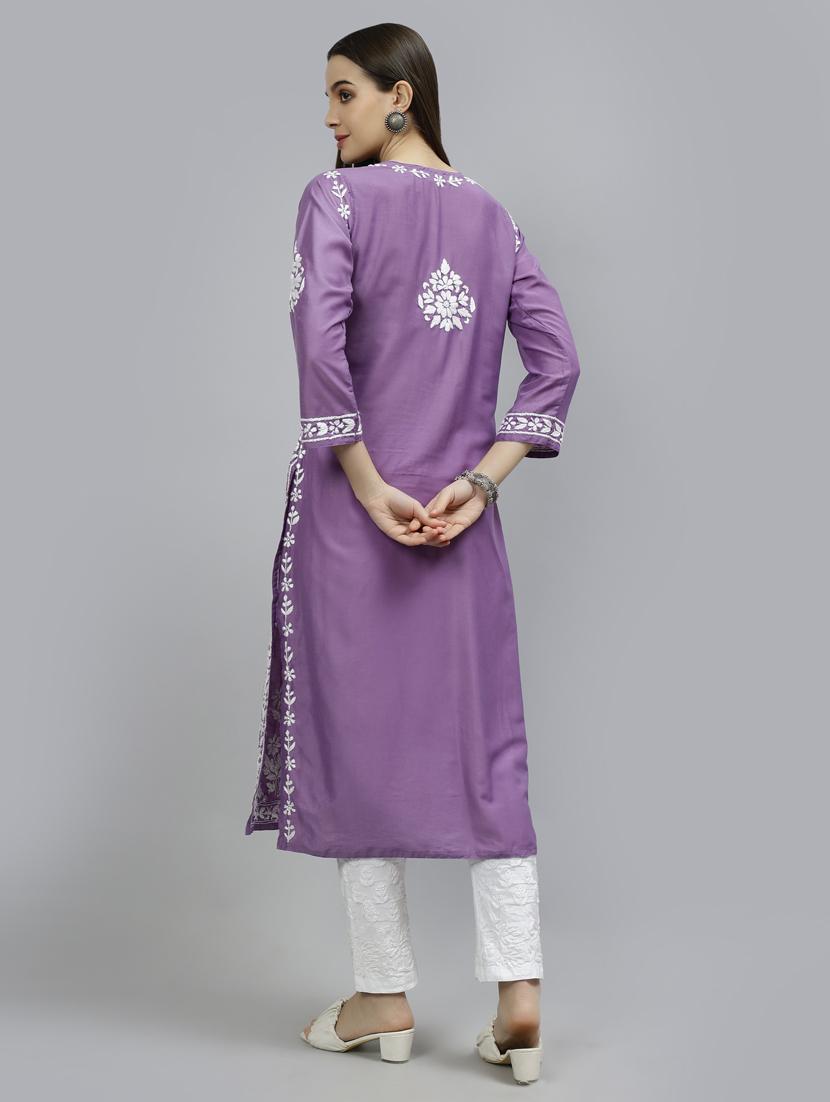 women three quarter sleeve straight kurta - 20957607 - Standard Image - 3