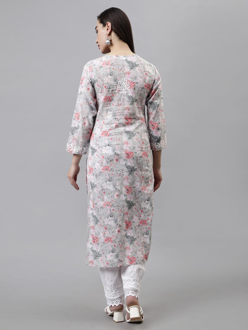 women three quarter sleeve straight kurta - 20957621 - Standard Image - 3