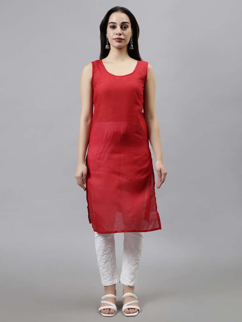 round neck chikankari work straight kurta - 20957627 - Standard Image - 3