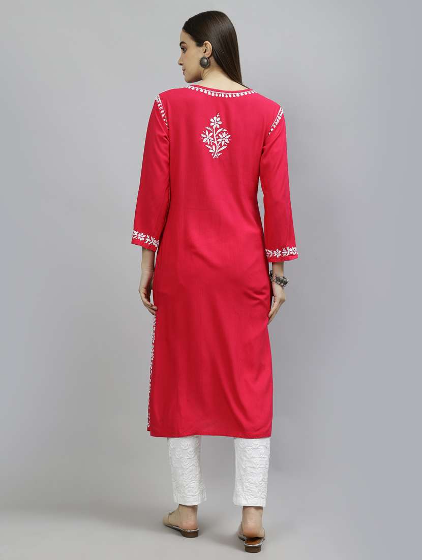 women three quarter sleeve straight kurta - 20957629 -  Standard Image - 3