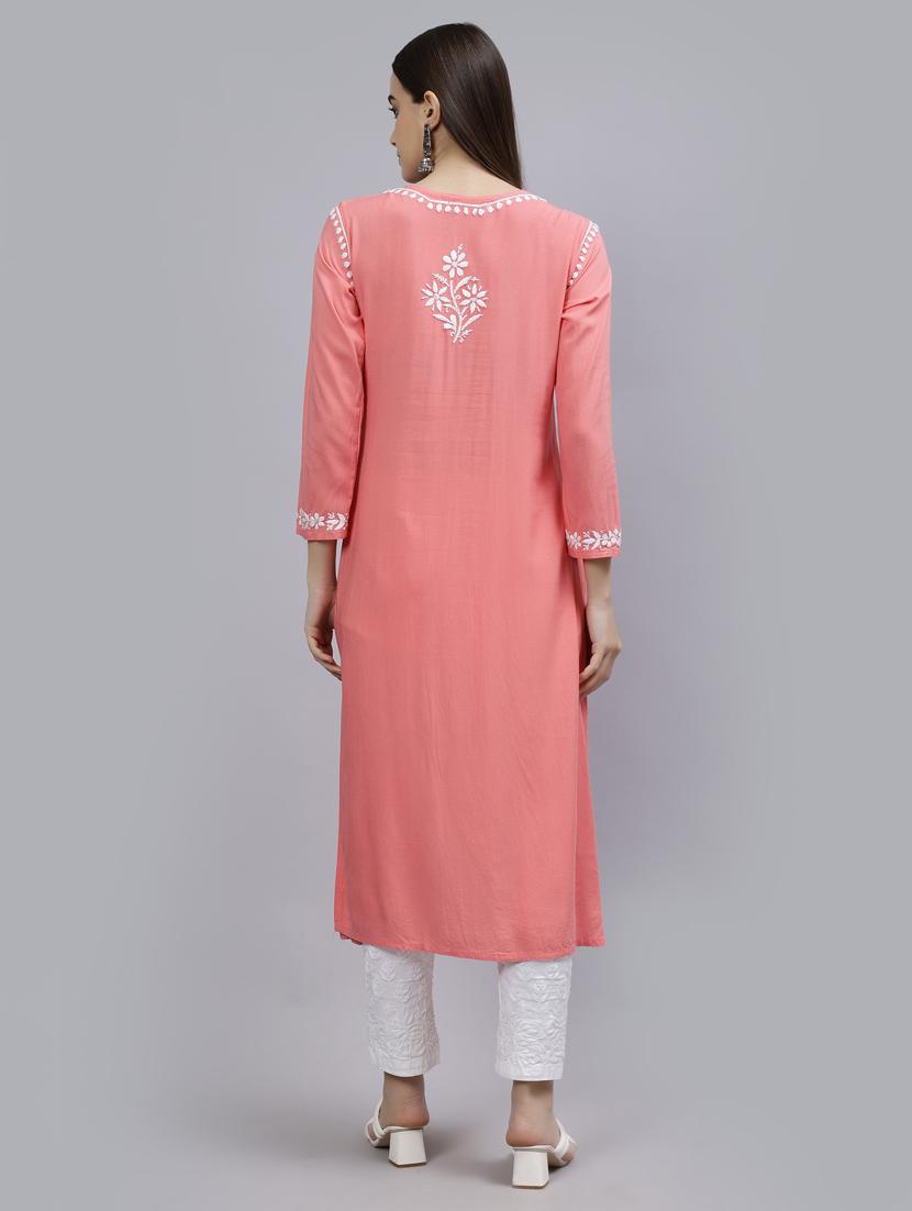 women three quarter sleeve straight kurta - 20957630 - Standard Image - 3