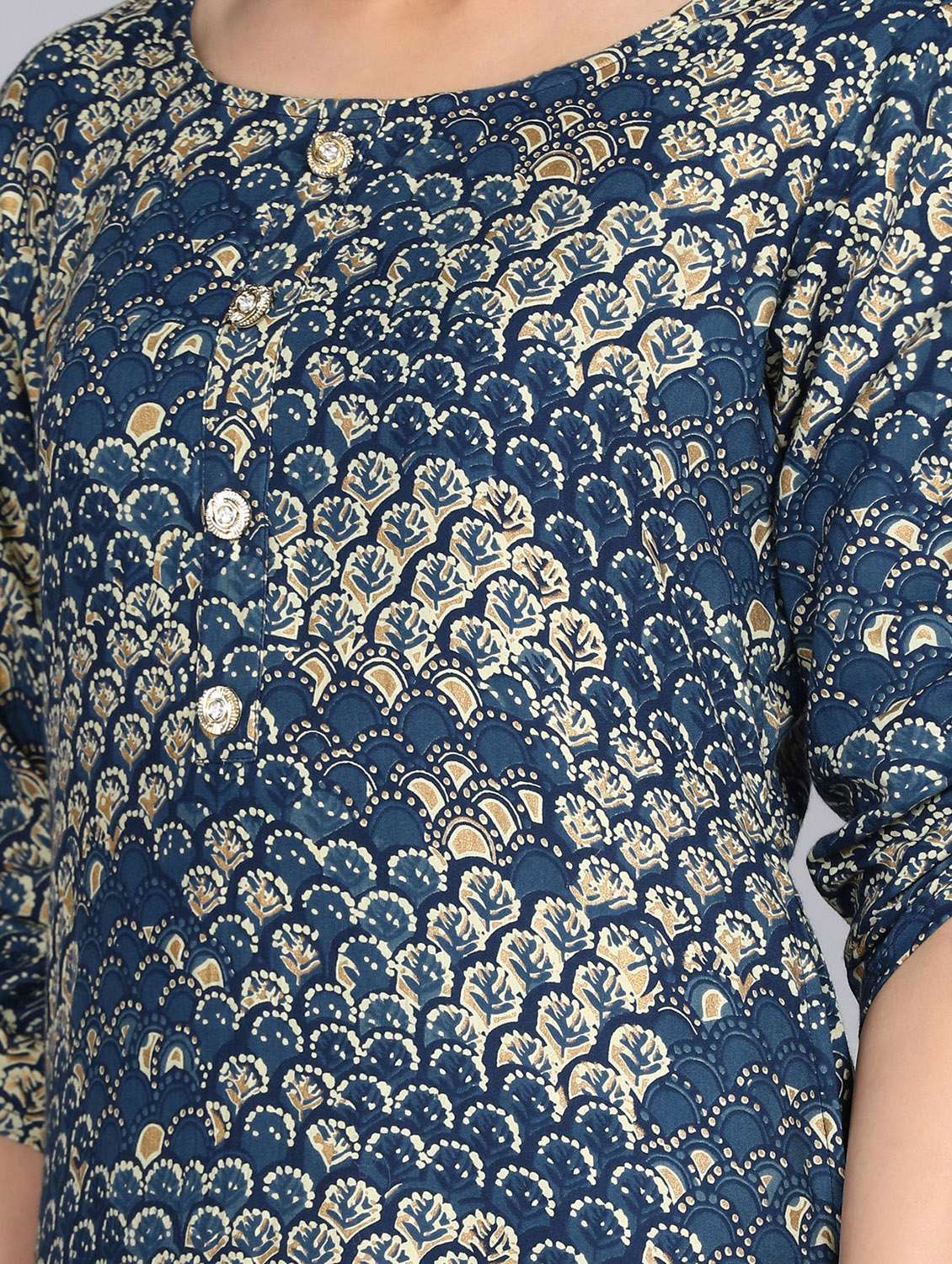 women blue round neck straight kurta - 20957639 -  Standard Image - 3