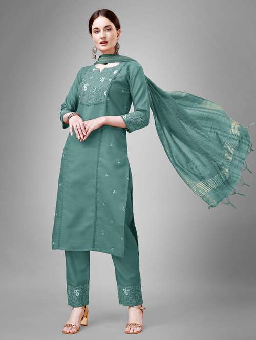 women three quarter sleeve kurta pant set - 20957929 -  Standard Image - 0