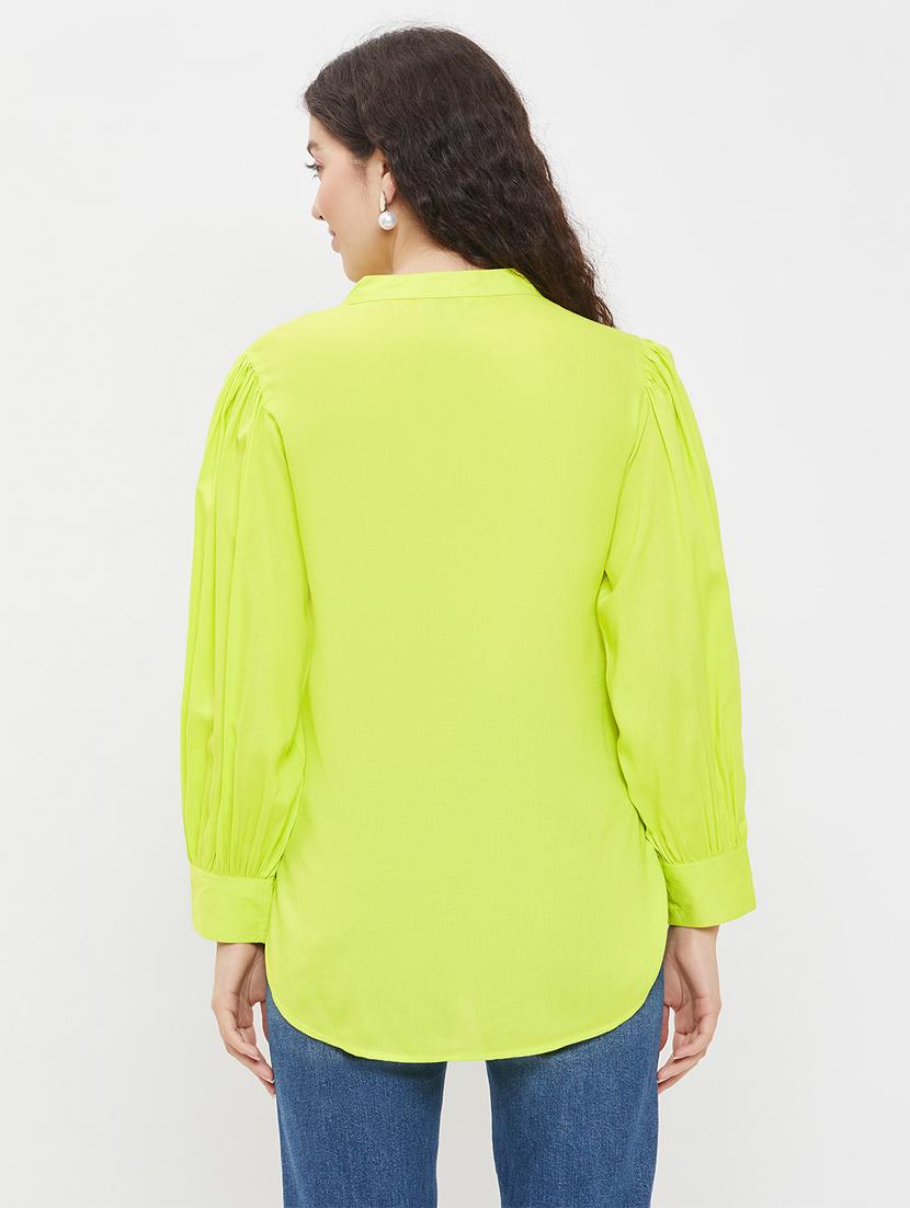 womne solid bishop sleeves high low shirt - 20957941 - Standard Image - 3