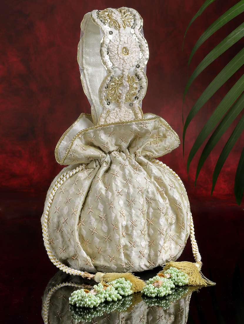 Embroidered Faux Silk Regular Potli
