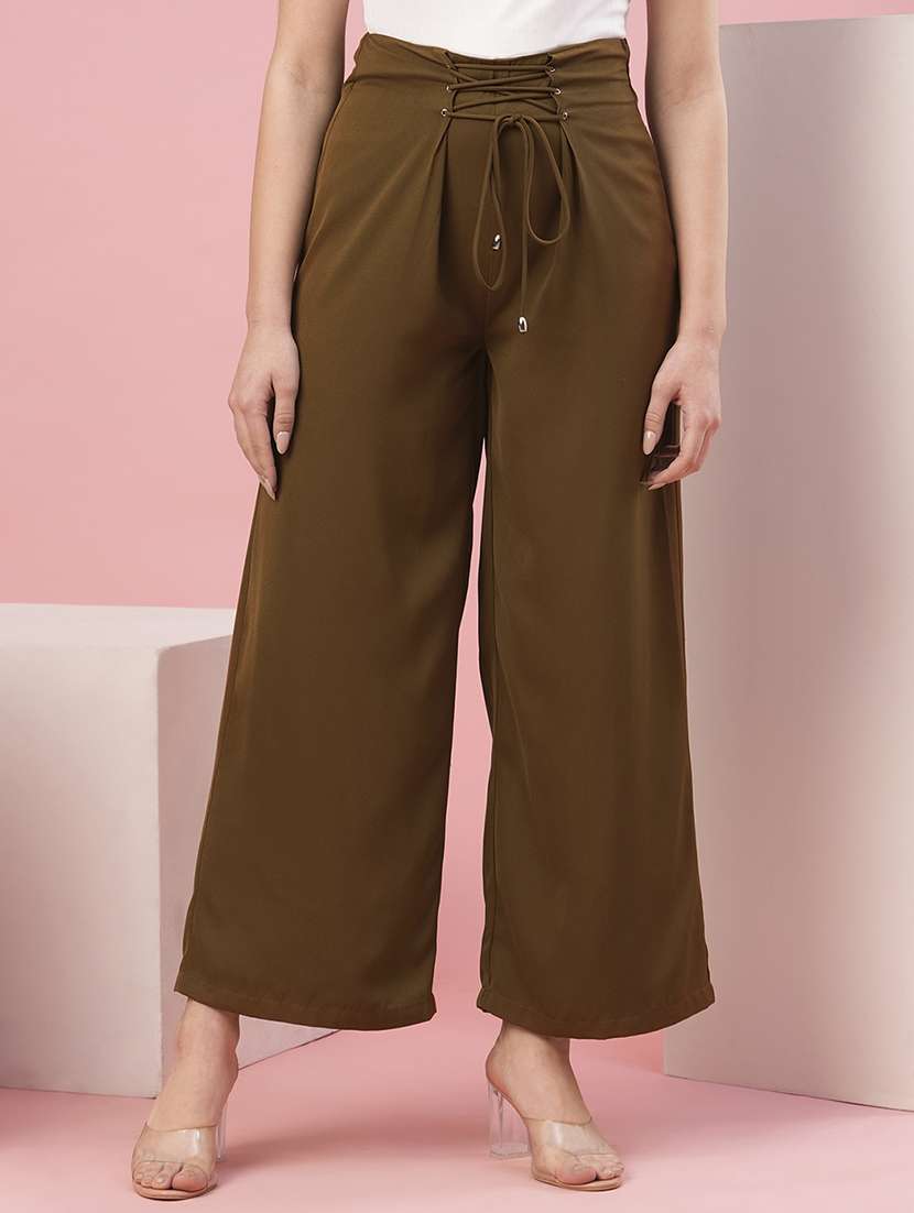 women solid wide leg trouser