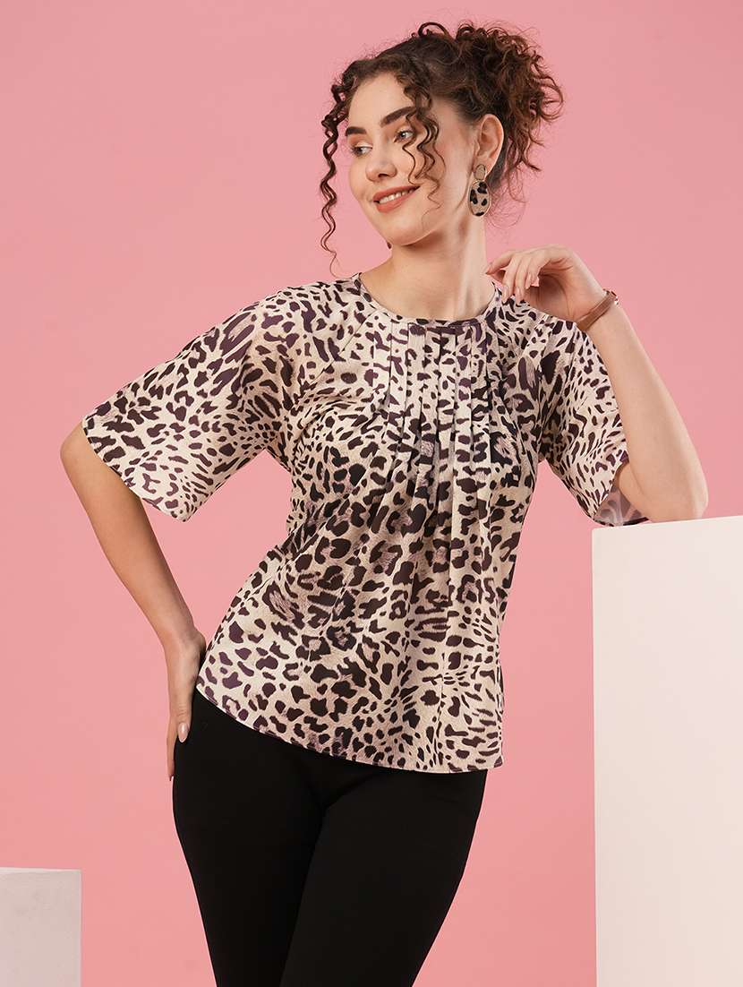 beige polyester regular top