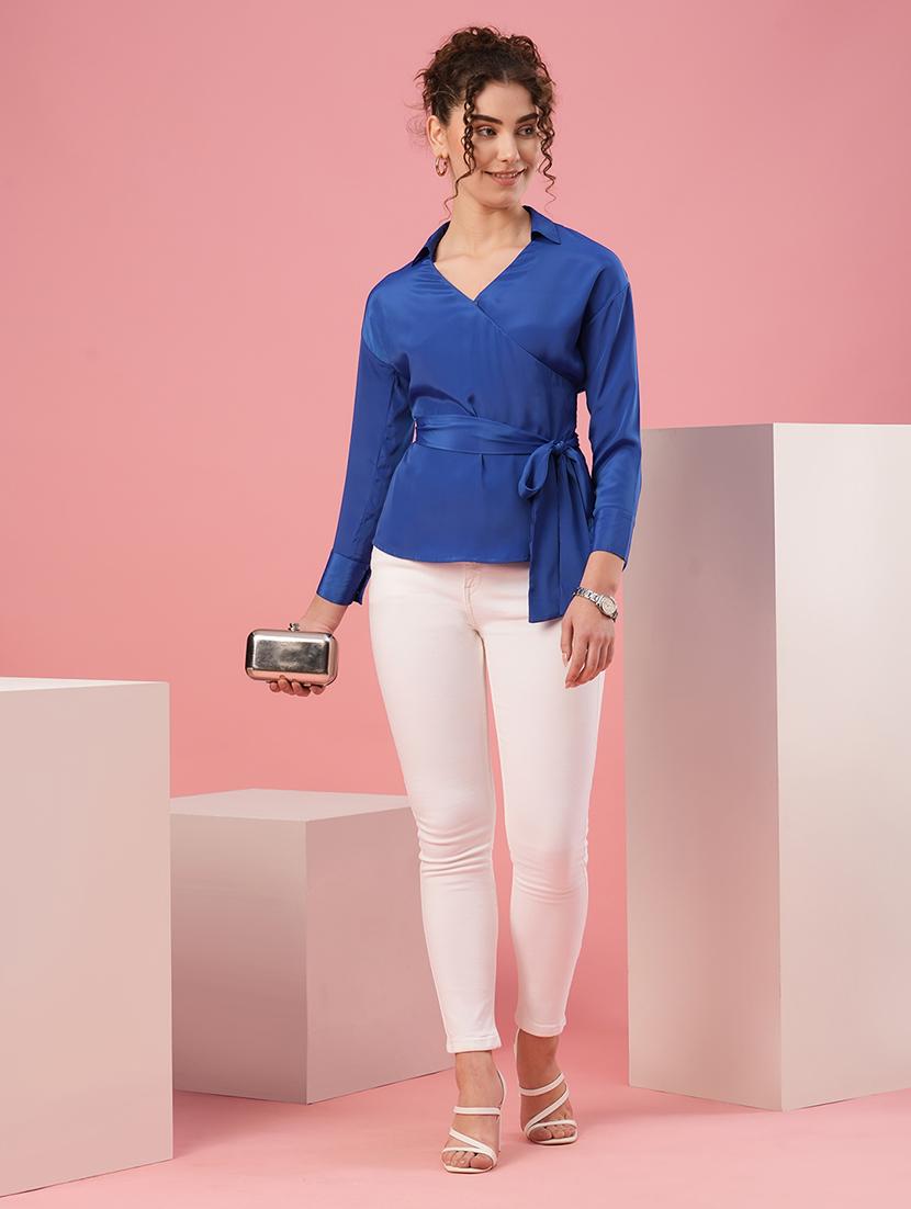 blue polyester wrap top - 20958627 - Standard Image - 3