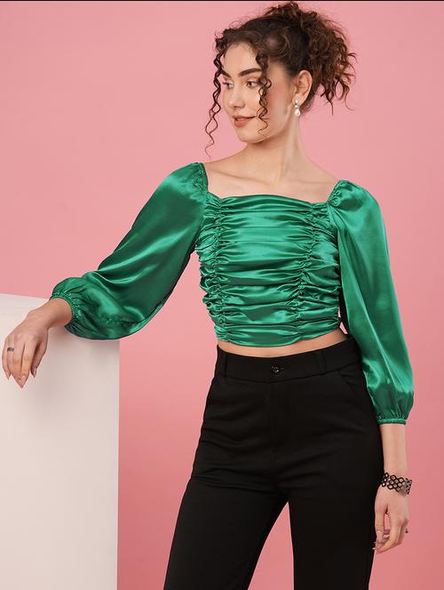 green polyester crop top - 20958629 -  Standard Image - 0