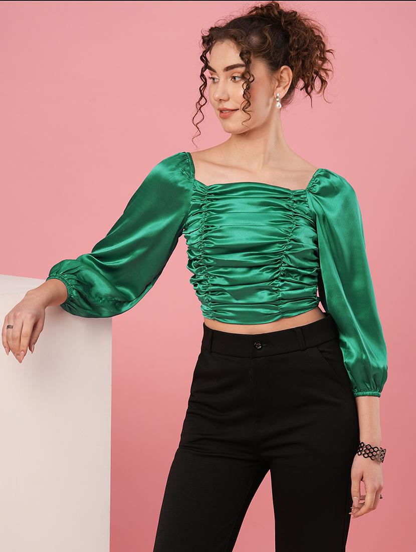 green polyester crop top - 20958629 -  Zoom Image - 0