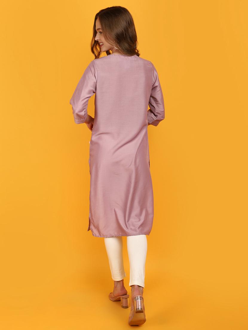 women three quarter sleeve straight kurta - 20958693 - Standard Image - 3