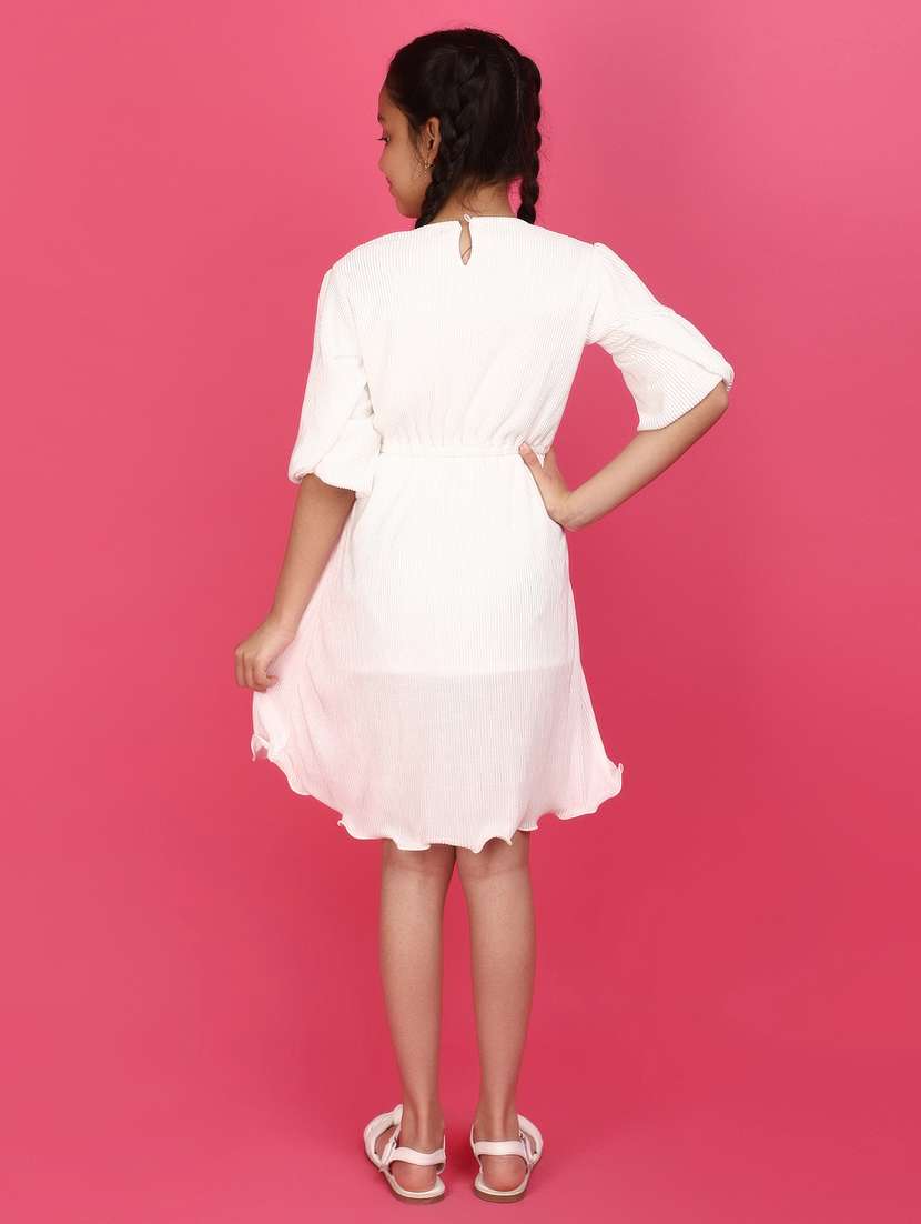 girls solid off white round neck frock - 20958722 -  Standard Image - 3
