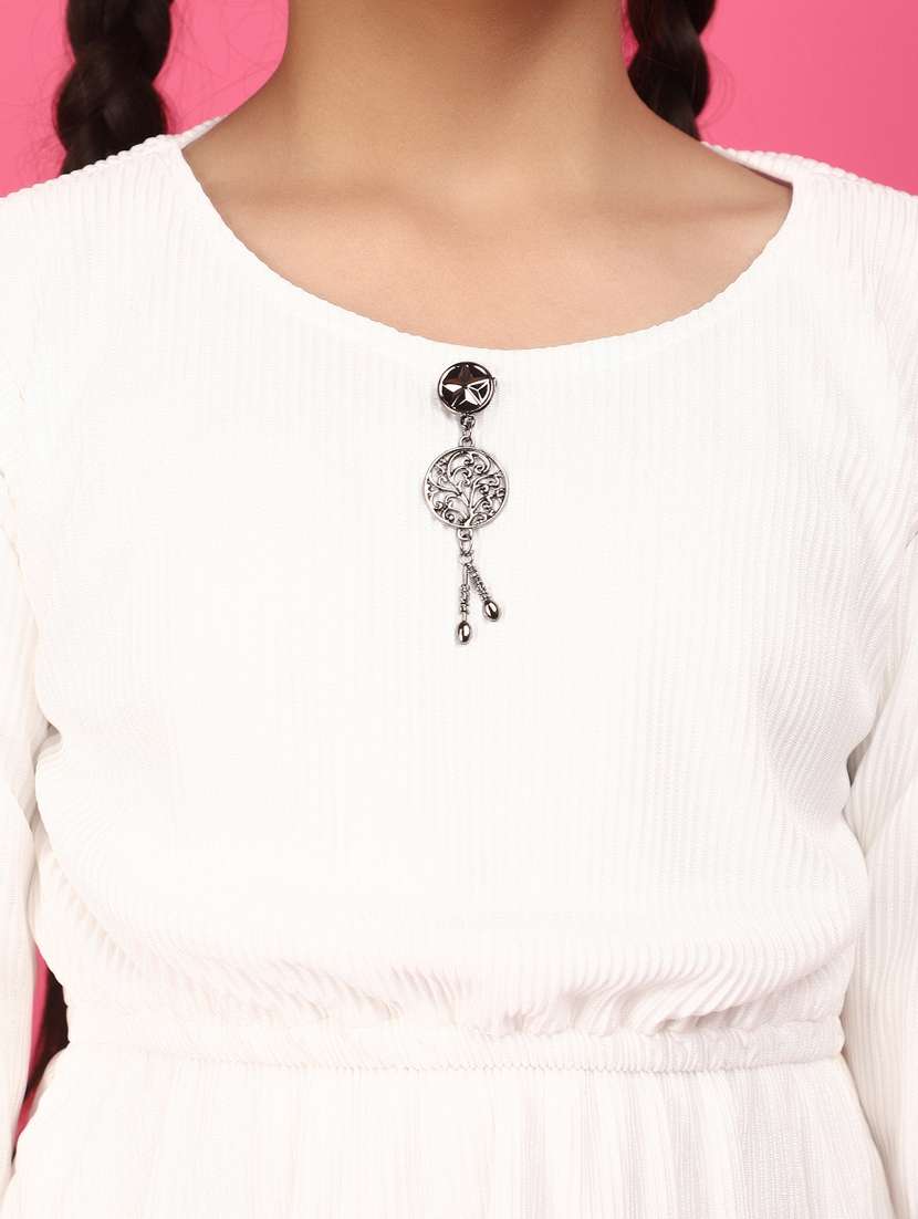 girls solid off white round neck frock - 20958722 -  Standard Image - 5