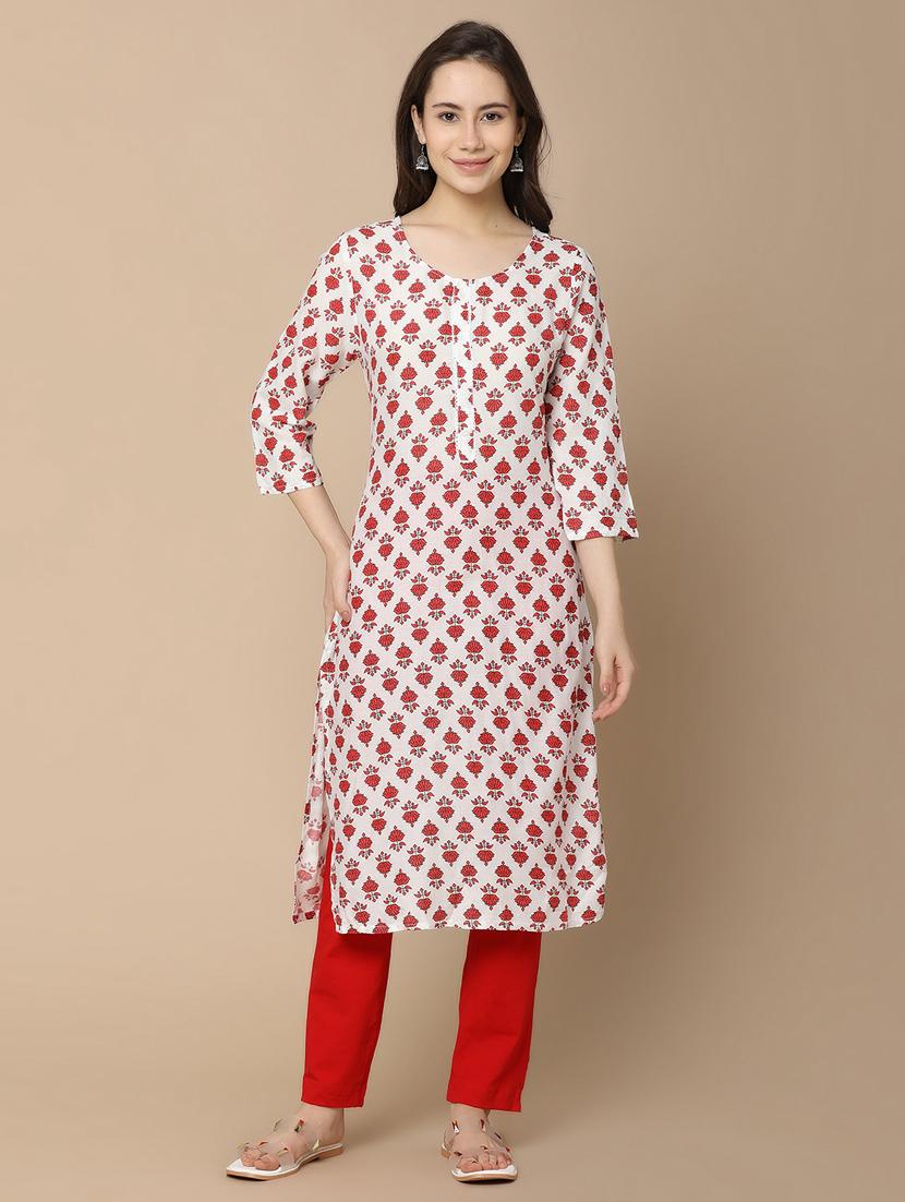 white rayon straight kurta - 20958788 - Zoom Image - 0
